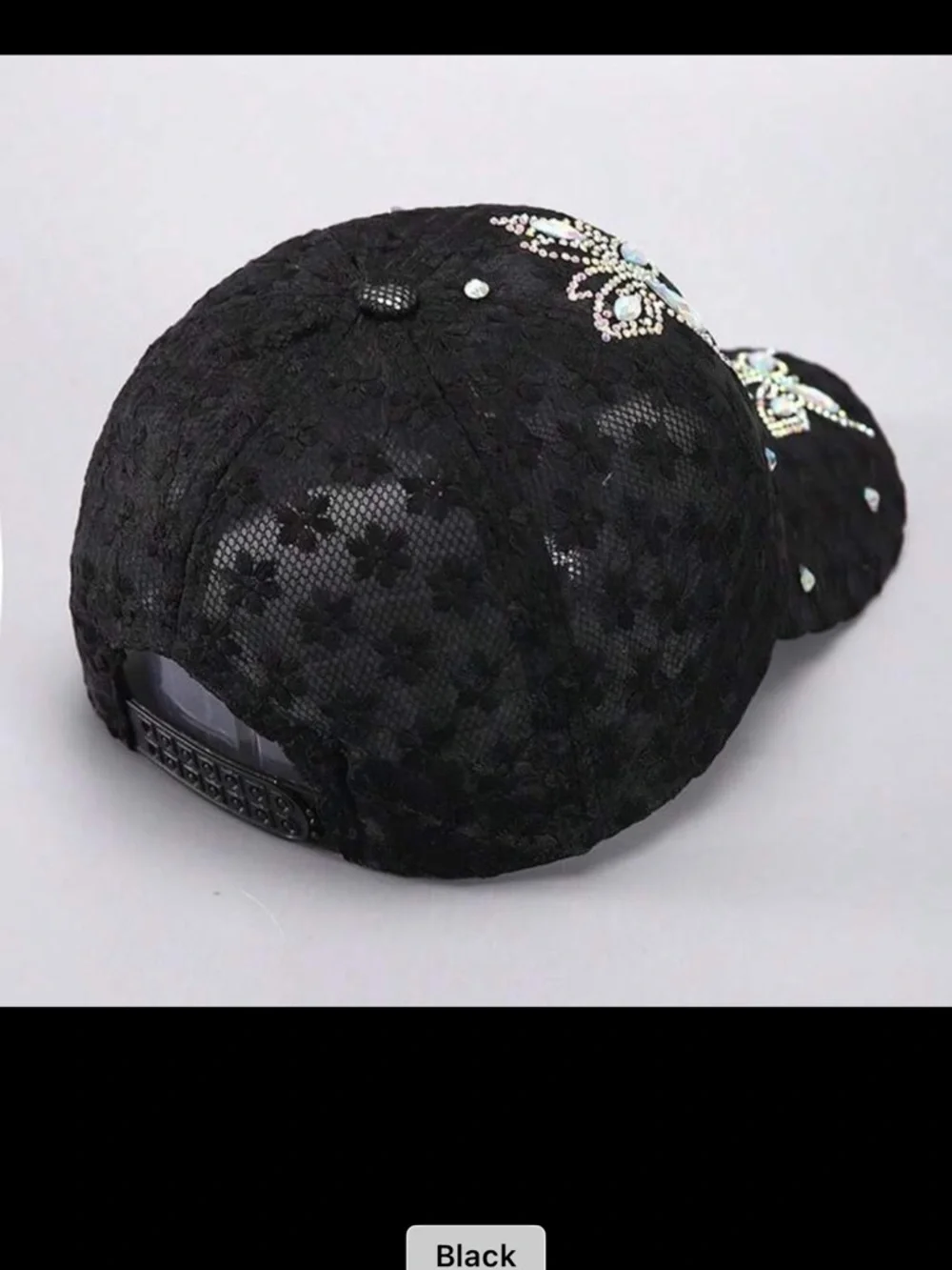 SHEIN Black Lace Cap with Iridescent Crystal Butterflies - Picture 4 of 6